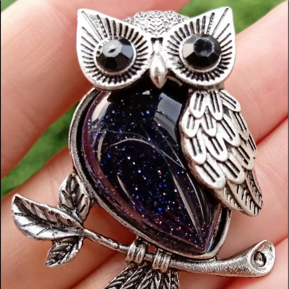 Blue Sand Stone Owl Healing Pendant